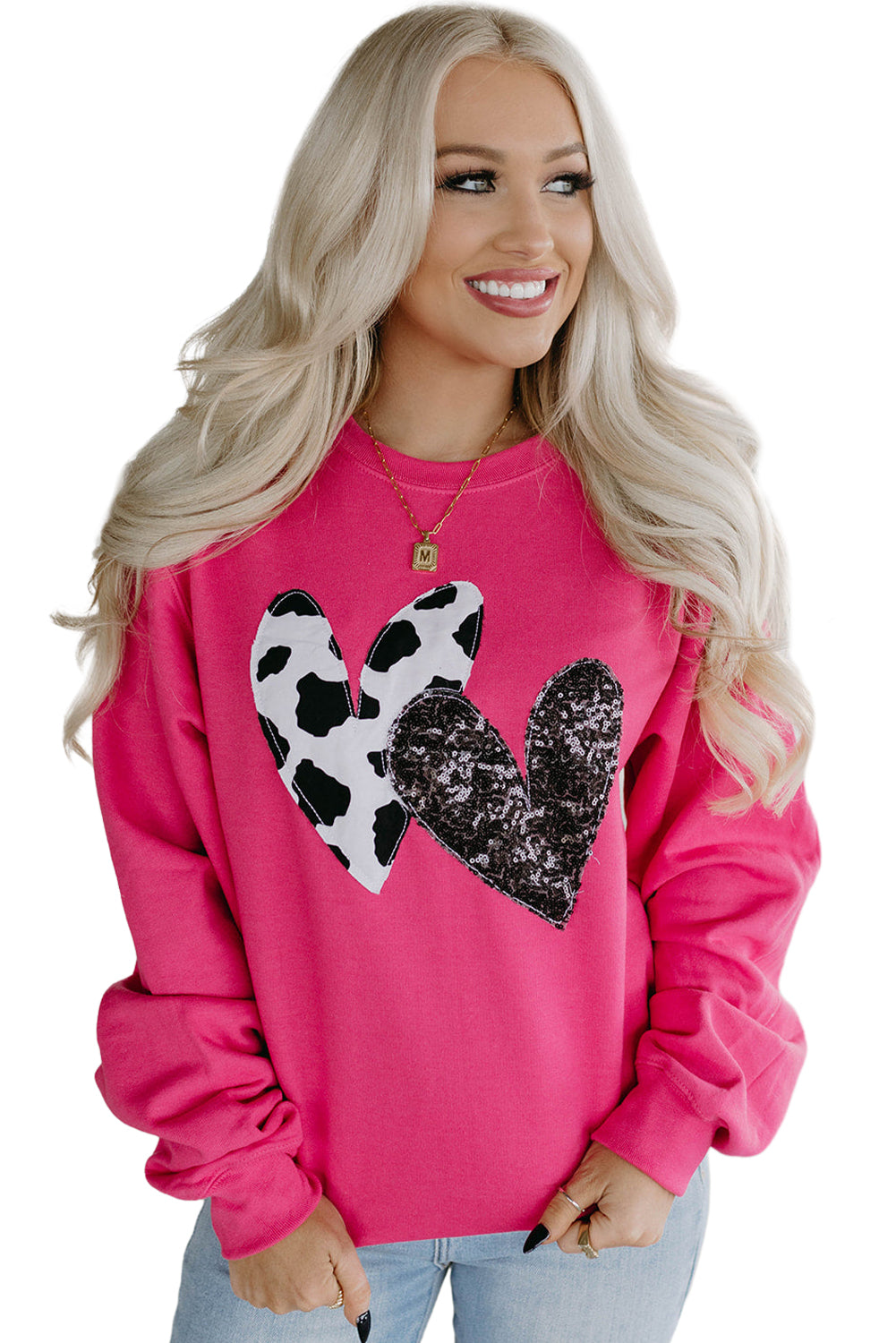 Strawberry Pink Double Heart Graphic Sweatshirt