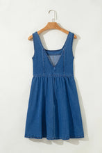 Load image into Gallery viewer, Sail Blue Square Neck Bowknot Sleeveless Denim Dress
