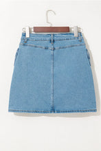 Load image into Gallery viewer, Dusk Blue Acid Wash High-Waisted Bow Detailed Denim Skirt
