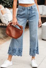 Load image into Gallery viewer, Dusk Blue Embroidered Cropped Wide Leg High-Rise Jeans
