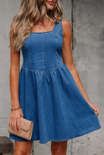 Load image into Gallery viewer, Sail Blue Square Neck Bowknot Sleeveless Denim Dress
