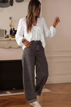 Load image into Gallery viewer, White Solid Color Floral Guipure Lace Patchwork Frilled Long Sleeve Blouse
