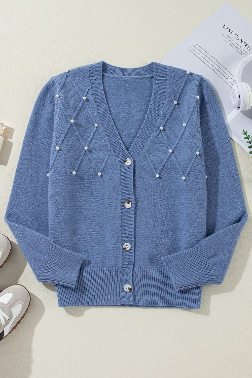 Knit Pearl Button Up Cardigan