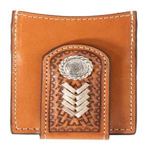 Nocona Men's Money Clip Wallet Rawhide Lace Concho Tan
