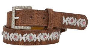 Kid's Brown/White Floral Embroidered Belt