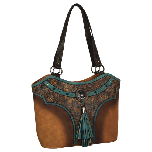 Justin Tote Tooled Yoke With Turquoise