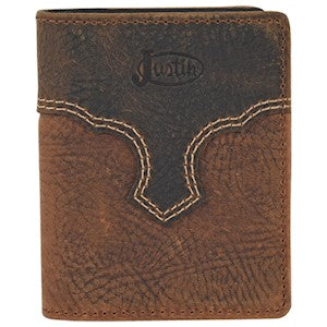 Justin Weathered Leather Card Wallet with Yoke