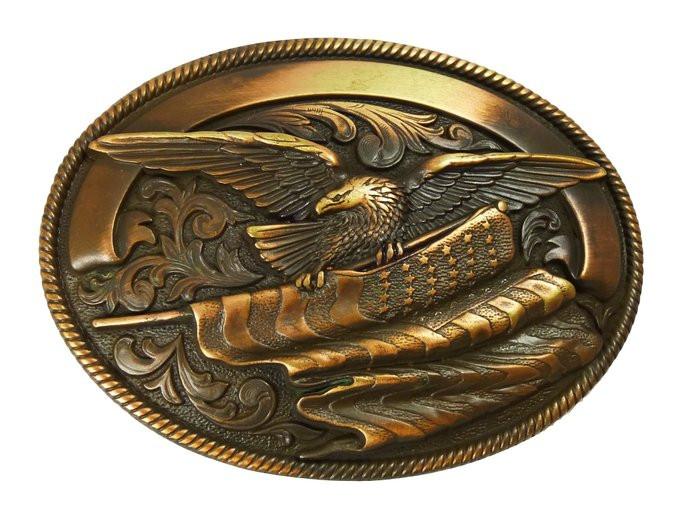 Nocona Copper Oval Eagle Flag Belt Buckle