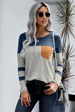 Load image into Gallery viewer, Women&#39;s Suede Pocket Striped Long Sleeve Top
