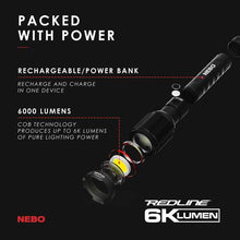 Load image into Gallery viewer, NEBO Redline 6k Flashlight 6000 Lumen LED Rechargeable 4 Light Modes Waterproof Impact Resistant

