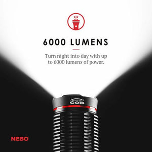 NEBO Redline 6k Flashlight 6000 Lumen LED Rechargeable 4 Light Modes Waterproof Impact Resistant