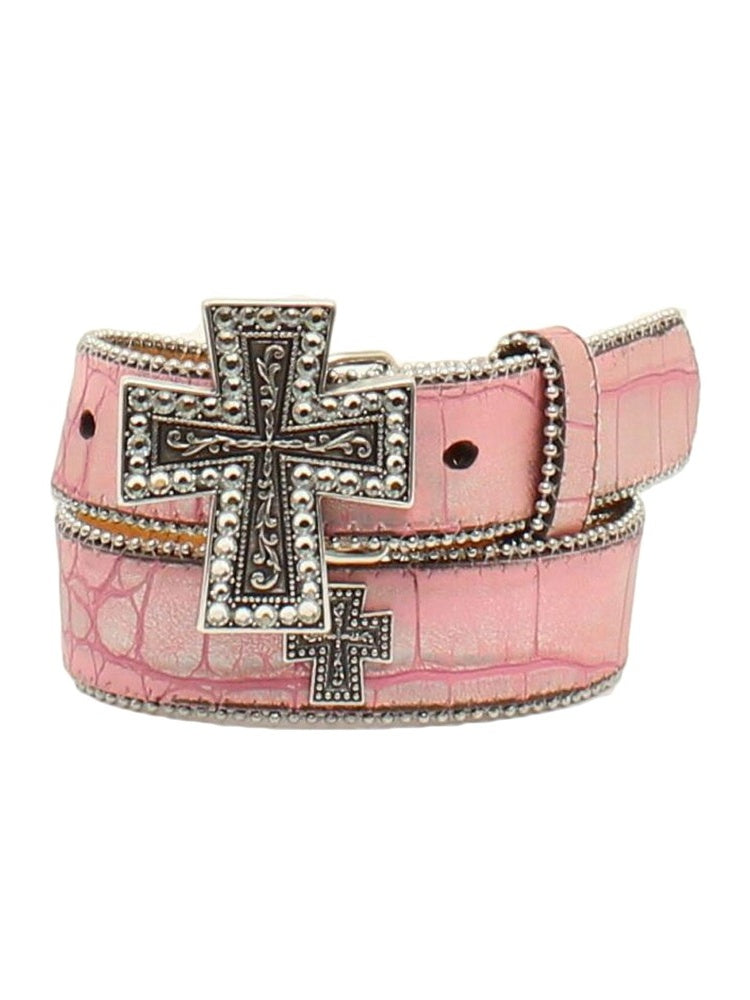 Nocona Pink Leather Girls Croc Print Bead Belt