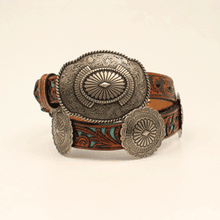 Load image into Gallery viewer, Ariat Ladies Floral Embroidery Buck Lace Brown Belt
