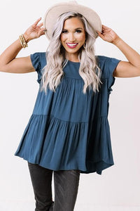 Ladies Short Sleeve Ruffled Babydoll Top
