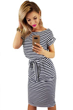 Load image into Gallery viewer, Black Stripes Pocketed T-shirt Dress with Belt
