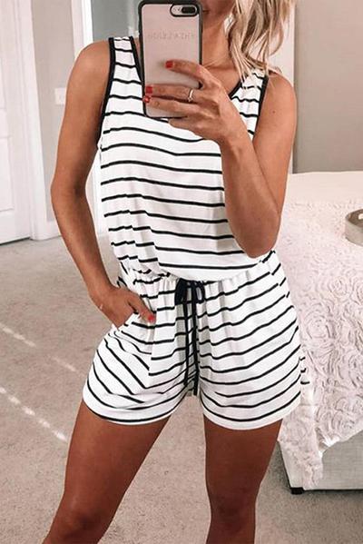 Striped Sleeveless Lounging Romper