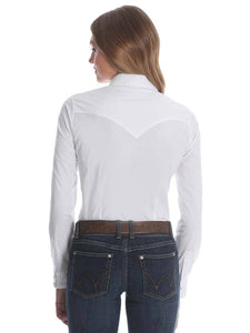 Wrangler® Long Sleeve One Point Front And Back Yokes Solid Top In White