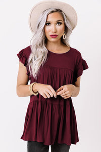 Ladies Short Sleeve Ruffled Babydoll Top