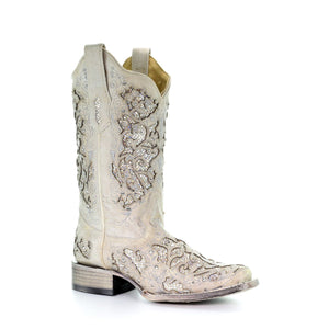 Women's Corral White Glitter Inlay Boot