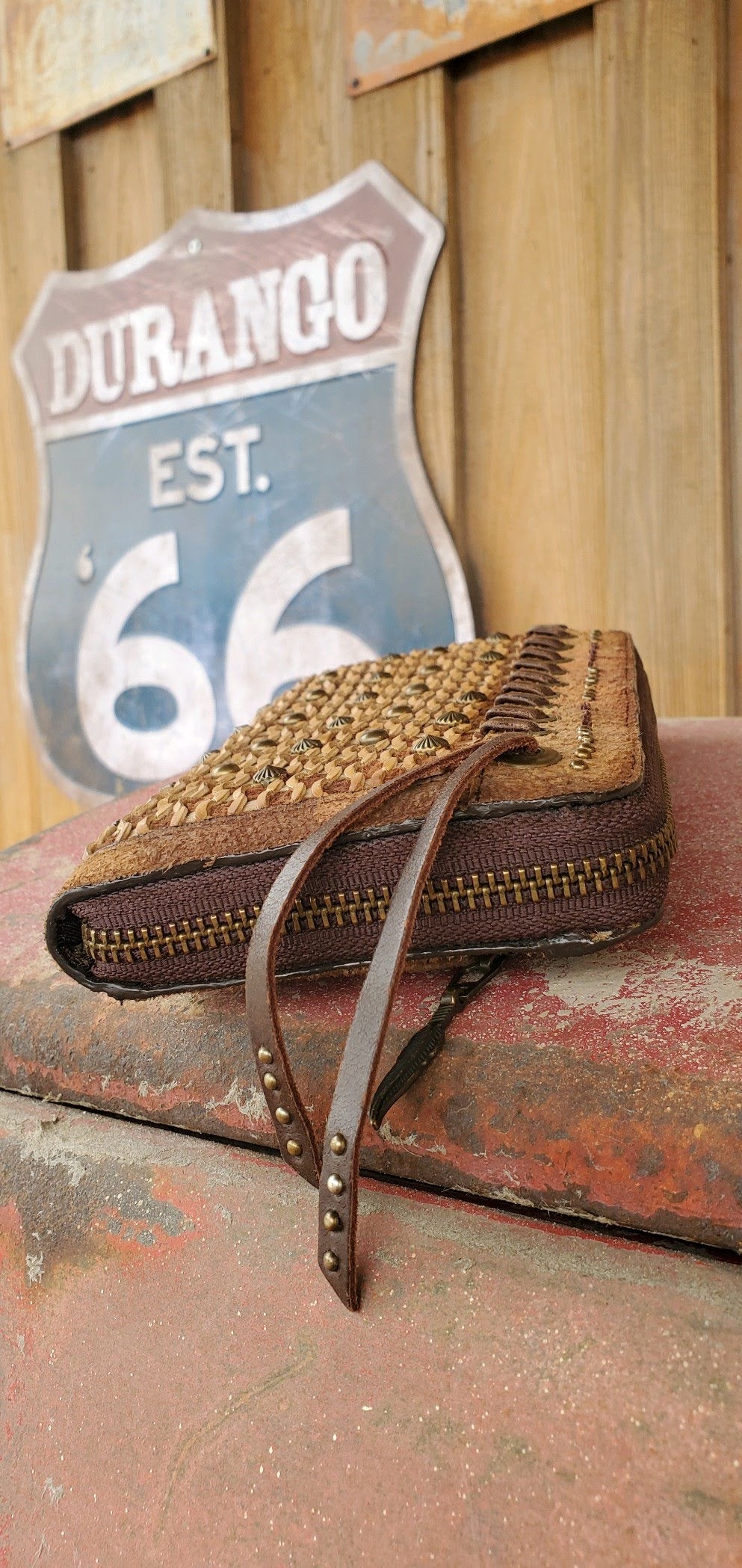Corral Ld Studs & Woven Camel-Chocolate Wallet