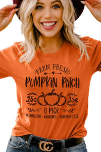 Orange Pumpkin Patch Graphic Print Crew Neck T Shirt