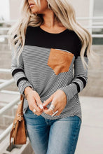 Load image into Gallery viewer, Women&#39;s Suede Pocket Striped Long Sleeve Top

