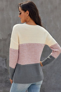 Ladies Dark Grey Color Block Pullover Sweater
