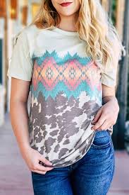 Ladies Aztec Geometric Print T-shirt
