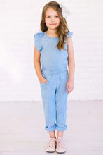 Load image into Gallery viewer, Little Girls Ruffled Shoulder Keyhole Back Jumpsuit with Pockets
