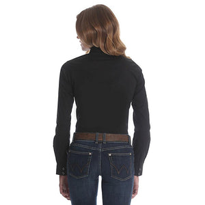 Wrangler® Long Sleeve One Point Front And Back Yokes Solid Top In Black