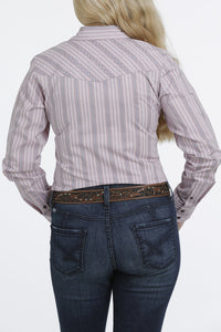 Cinch Women's Lavender Printed Stripe Snap Western Shirt