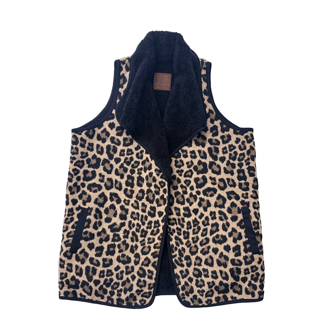 Girlie Girl Reversible Leopard and Black Sherpa Vest