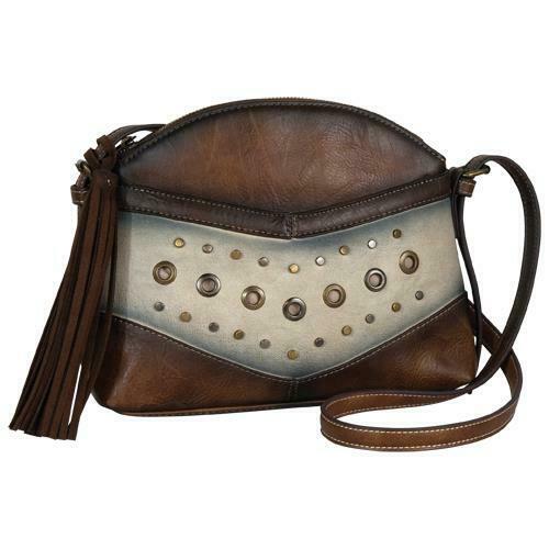 Catchfly Western Allie Grommets Studded Tan Shoulder Bag
